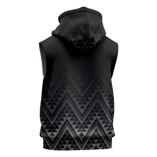 New Zealand Ta Moko Silver Fern Sleeveless Hoodie Taniko Taniwha Motifs