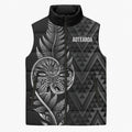 New Zealand Ta Moko Silver Fern Sleeveless Puffer Jacket Taniko Taniwha Motifs