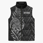 New Zealand Ta Moko Silver Fern Sleeveless Puffer Jacket Taniko Taniwha Motifs