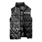 New Zealand Ta Moko Silver Fern Sleeveless Puffer Jacket Taniko Taniwha Motifs