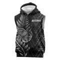 New Zealand Ta Moko Silver Fern Sleeveless Zip Hoodie Taniko Taniwha Motifs