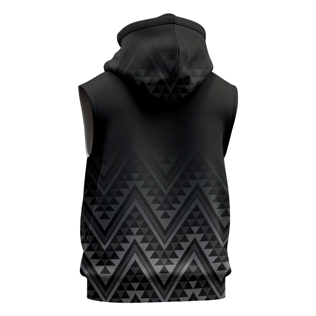 New Zealand Ta Moko Silver Fern Sleeveless Zip Hoodie Taniko Taniwha Motifs