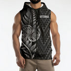 New Zealand Ta Moko Silver Fern Sleeveless Zip Hoodie Taniko Taniwha Motifs