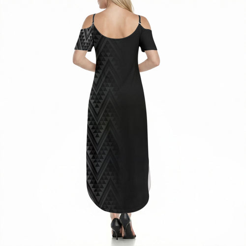 New Zealand Ta Moko Silver Fern Summer Maxi Dress Taniko Taniwha Motifs