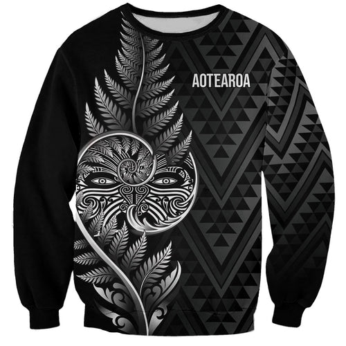 New Zealand Ta Moko Silver Fern Sweatshirt Taniko Taniwha Motifs