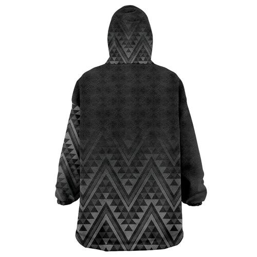 New Zealand Ta Moko Silver Fern Wearable Blanket Hoodie Taniko Taniwha Motifs