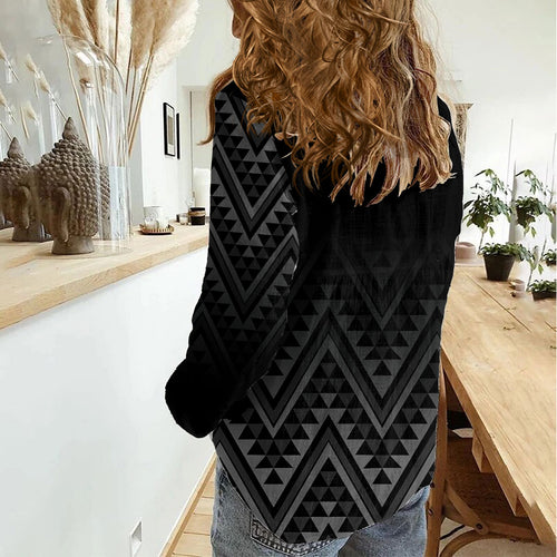 New Zealand Ta Moko Silver Fern Women Casual Shirt Taniko Taniwha Motifs
