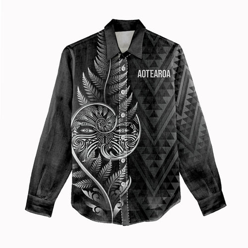 New Zealand Ta Moko Silver Fern Women Casual Shirt Taniko Taniwha Motifs