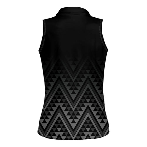 New Zealand Ta Moko Silver Fern Women Sleeveless Polo Shirt Taniko Taniwha Motifs