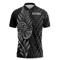 New Zealand Ta Moko Silver Fern Zipper Polo Shirt Taniko Taniwha Motifs
