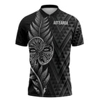 New Zealand Ta Moko Silver Fern Zipper Polo Shirt Taniko Taniwha Motifs