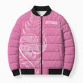 New Zealand Ta Moko Silver Fern Pink Bomber Puffer Jacket Taniko Taniwha Motifs