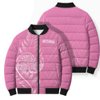 New Zealand Ta Moko Silver Fern Pink Bomber Puffer Jacket Taniko Taniwha Motifs