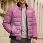 New Zealand Ta Moko Silver Fern Pink Bomber Puffer Jacket Taniko Taniwha Motifs