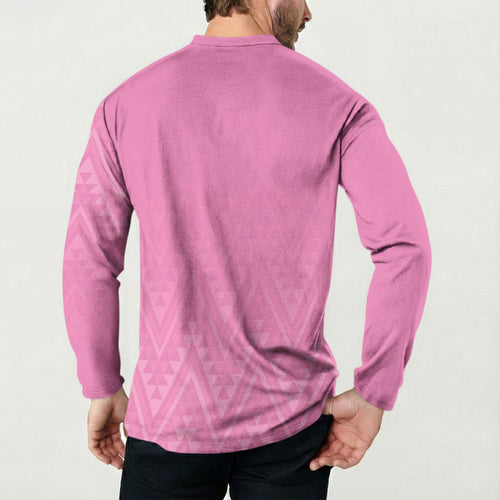 New Zealand Ta Moko Silver Fern Pink Button Sweatshirt Taniko Taniwha Motifs
