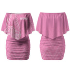 New Zealand Ta Moko Silver Fern Pink Couples Matching Off Shoulder Short Dress and Hawaiian Shirt Taniko Taniwha Motifs