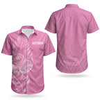 New Zealand Ta Moko Silver Fern Pink Couples Matching Off Shoulder Short Dress and Hawaiian Shirt Taniko Taniwha Motifs