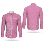 New Zealand Ta Moko Silver Fern Pink Couples Matching Off The Shoulder Long Sleeve Dress and Long Sleeve Button Shirt Taniko Taniwha Motifs