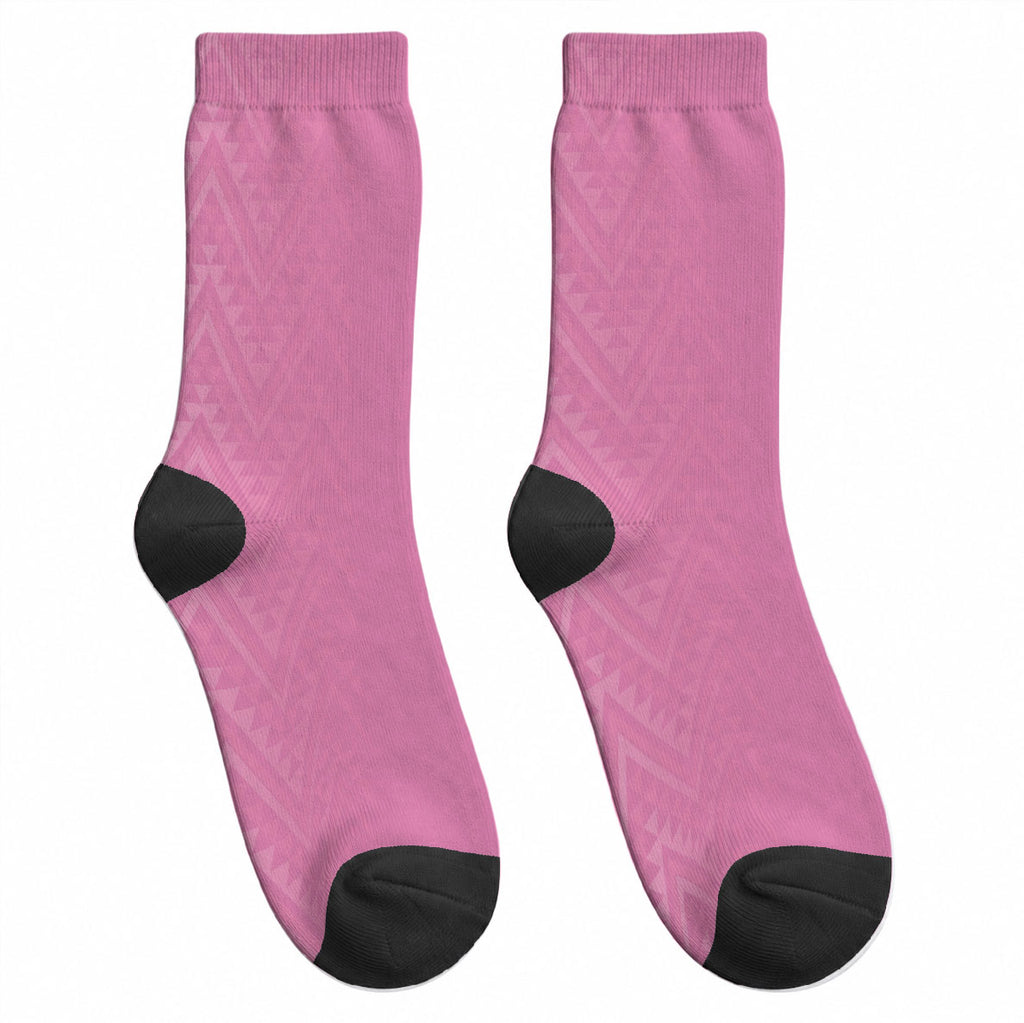 New Zealand Ta Moko Silver Fern Pink Crew Socks Taniko Taniwha Motifs