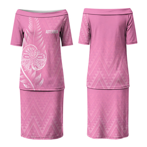 New Zealand Ta Moko Silver Fern Pink Family Matching Puletasi and Hawaiian Shirt Taniko Taniwha Motifs