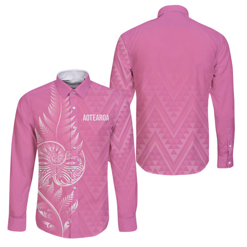 New Zealand Ta Moko Silver Fern Pink Family Matching Puletasi and Hawaiian Shirt Taniko Taniwha Motifs