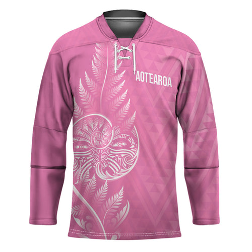 New Zealand Ta Moko Silver Fern Pink Hockey Jersey Taniko Taniwha Motifs