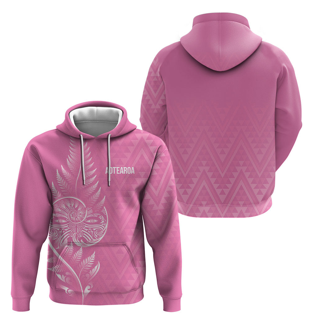 New Zealand Ta Moko Silver Fern Pink Hoodie Taniko Taniwha Motifs