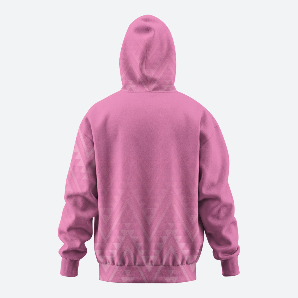 New Zealand Ta Moko Silver Fern Pink Hoodie Taniko Taniwha Motifs