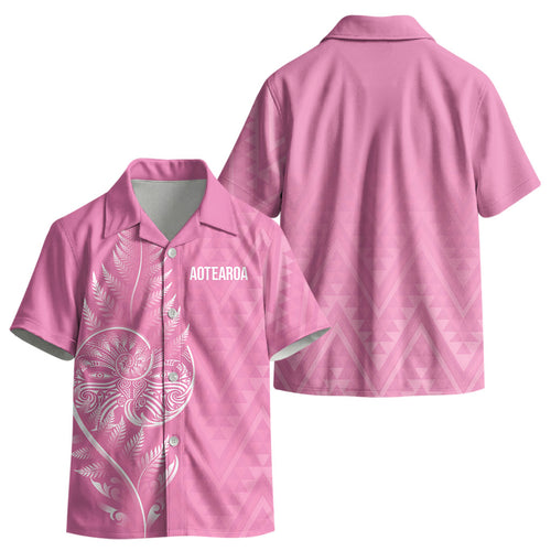 New Zealand Ta Moko Silver Fern Pink Kid Hawaiian Shirt Taniko Taniwha Motifs