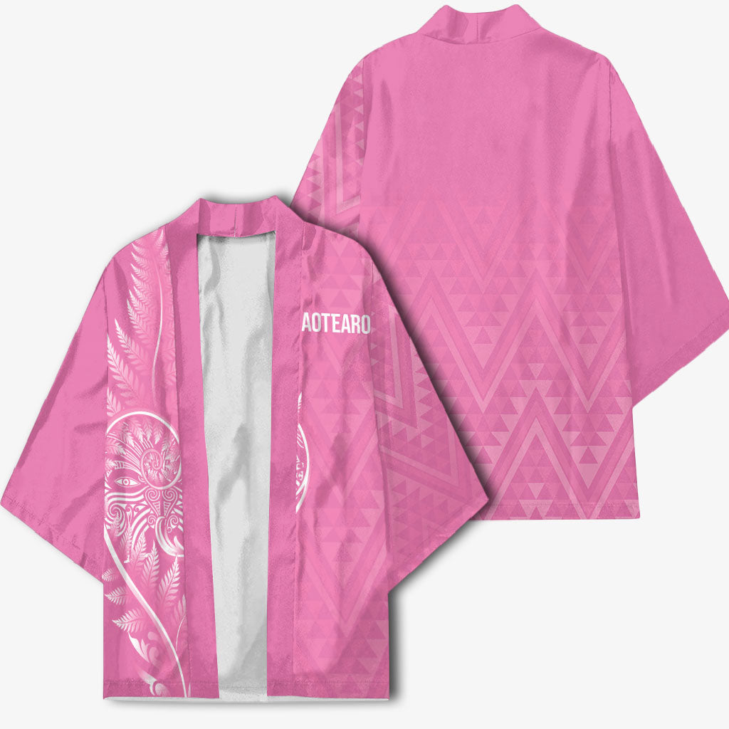 New Zealand Ta Moko Silver Fern Pink Kimono Taniko Taniwha Motifs