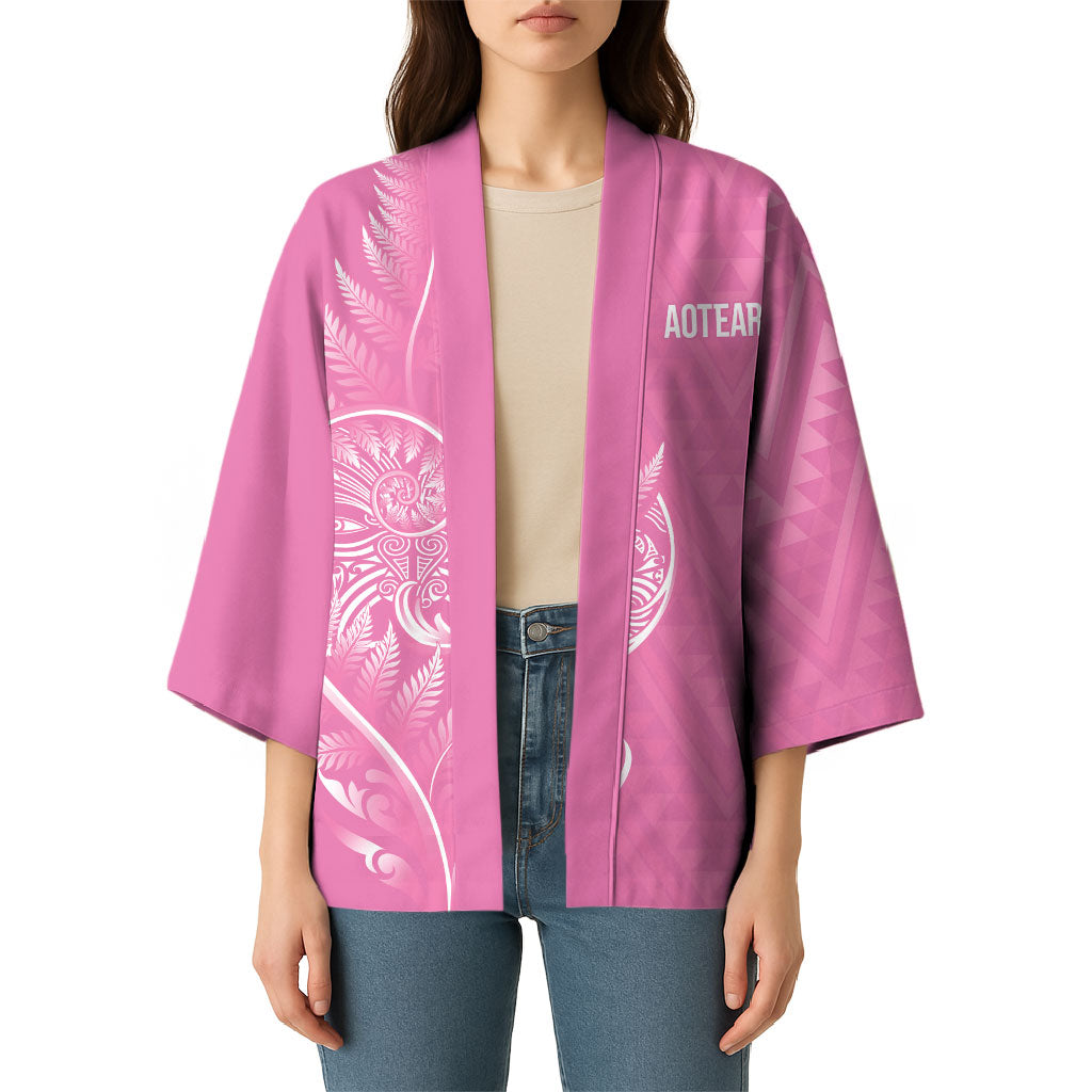 New Zealand Ta Moko Silver Fern Pink Kimono Taniko Taniwha Motifs