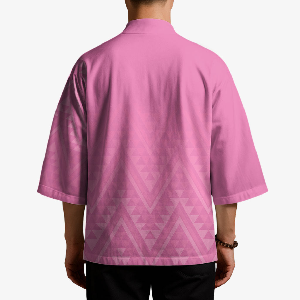 New Zealand Ta Moko Silver Fern Pink Kimono Taniko Taniwha Motifs