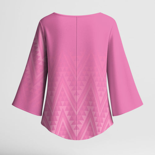 New Zealand Ta Moko Silver Fern Pink Kimono Sleeve Blouse Taniko Taniwha Motifs