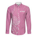 New Zealand Ta Moko Silver Fern Pink Long Sleeve Button Shirt Taniko Taniwha Motifs