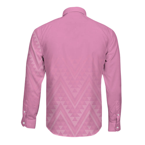 New Zealand Ta Moko Silver Fern Pink Long Sleeve Button Shirt Taniko Taniwha Motifs