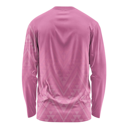 New Zealand Ta Moko Silver Fern Pink Long Sleeve Shirt Taniko Taniwha Motifs