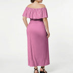 New Zealand Ta Moko Silver Fern Pink Off Shoulder Maxi Dress Taniko Taniwha Motifs