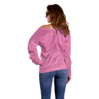 New Zealand Ta Moko Silver Fern Pink Off Shoulder Sweater Taniko Taniwha Motifs