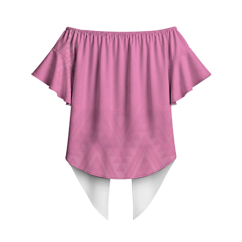 New Zealand Ta Moko Silver Fern Pink Off Shoulder Wrap Waist Top Taniko Taniwha Motifs