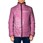 New Zealand Ta Moko Silver Fern Pink Padded Jacket Taniko Taniwha Motifs