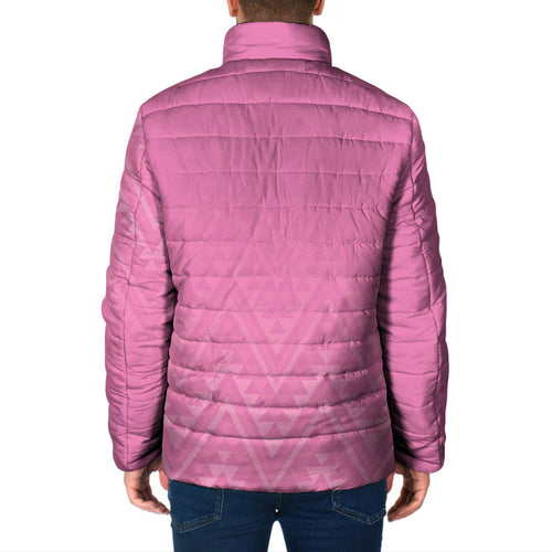 New Zealand Ta Moko Silver Fern Pink Padded Jacket Taniko Taniwha Motifs