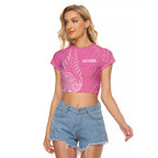 New Zealand Ta Moko Silver Fern Pink Raglan Cropped T Shirt Taniko Taniwha Motifs
