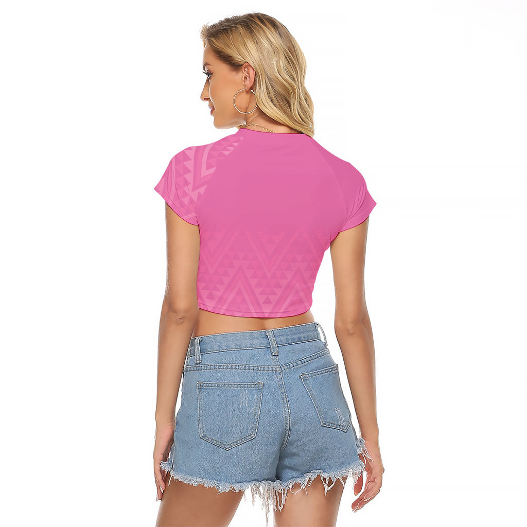 New Zealand Ta Moko Silver Fern Pink Raglan Cropped T Shirt Taniko Taniwha Motifs