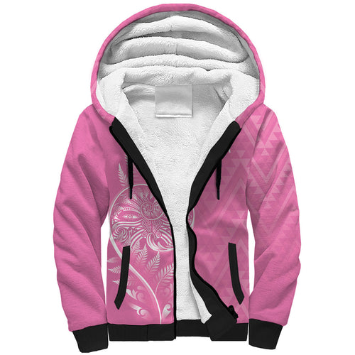 New Zealand Ta Moko Silver Fern Pink Sherpa Hoodie Taniko Taniwha Motifs