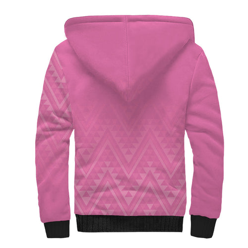 New Zealand Ta Moko Silver Fern Pink Sherpa Hoodie Taniko Taniwha Motifs