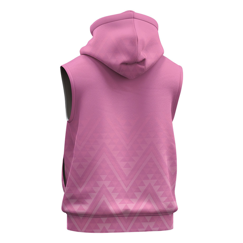 New Zealand Ta Moko Silver Fern Pink Sleeveless Hoodie Taniko Taniwha Motifs