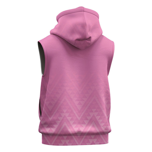 New Zealand Ta Moko Silver Fern Pink Sleeveless Hoodie Taniko Taniwha Motifs