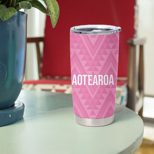 New Zealand Ta Moko Silver Fern Pink Tumbler Cup Taniko Taniwha Motifs