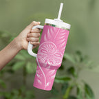 New Zealand Ta Moko Silver Fern Pink Tumbler With Handle Taniko Taniwha Motifs