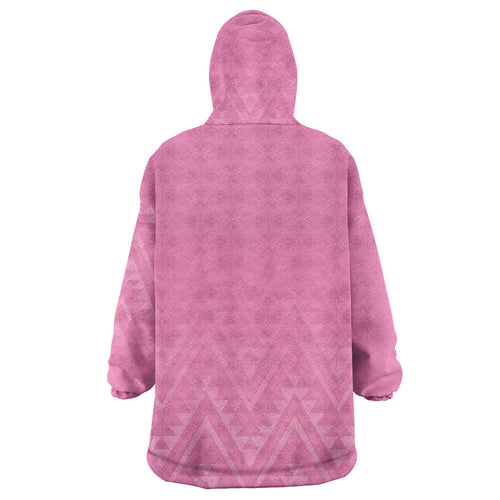 New Zealand Ta Moko Silver Fern Pink Wearable Blanket Hoodie Taniko Taniwha Motifs